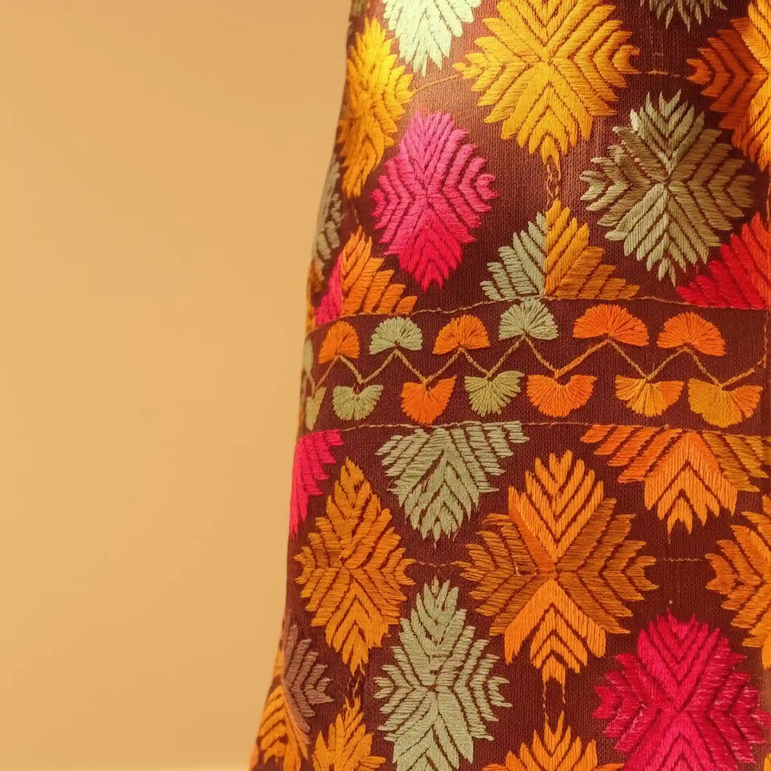 Traditional Phulkari embroidery pattern - inspiration behind Fulkhari natural skincare brand name