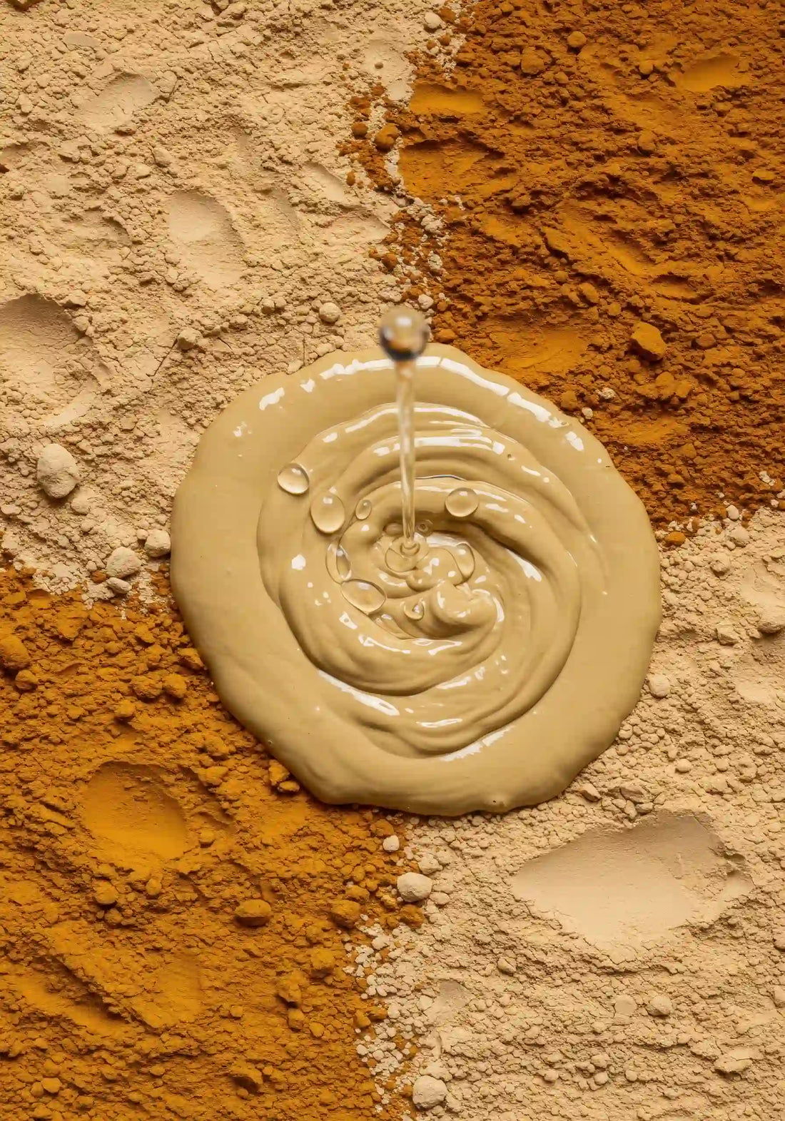 Clay swirl pattern representing skin microbiome ecosystem supported by Fuller's Earth masks