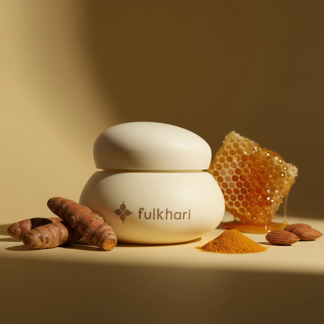 Golden Sunset Brightening Multani Mitti (Fuller's Earth) Clay Mask with Turmeric, Honey, and Almonds - Fulkhari